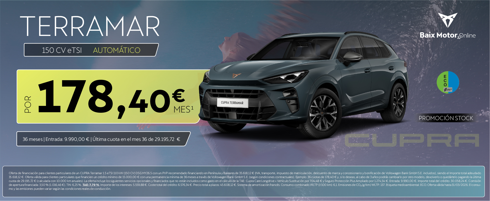 ¡Promoción stock! CUPRA Terramar por 178,40€/mes*